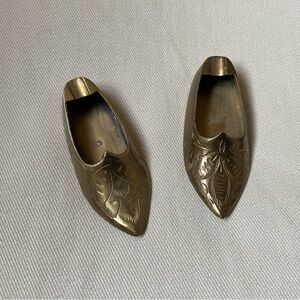 Pair Of Etched Brass Slippers Shoes Ashtray Incense Burner India Vintage